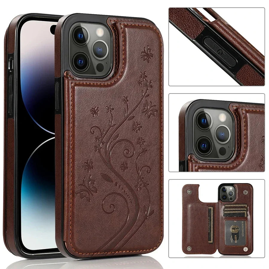 Wallet Butterfly Embossing Slot Magnetic Flip Leather Case For iPhone 16e 16 Pro Max 15 14 13 12 11 SE 2 X XR XS 8 7 Plus Cover