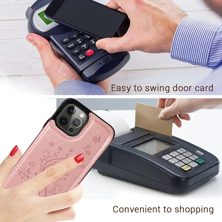 Wallet Butterfly Embossing Slot Magnetic Flip Leather Case For iPhone 16e 16 Pro Max 15 14 13 12 11 SE 2 X XR XS 8 7 Plus Cover
