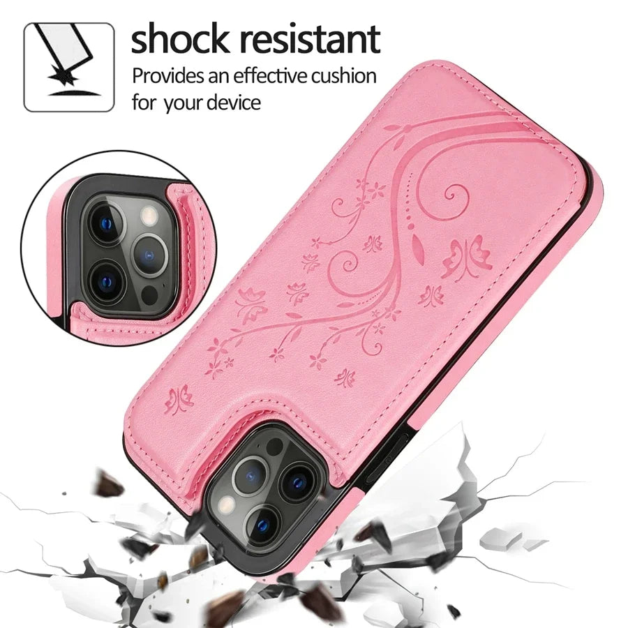 Wallet Butterfly Embossing Slot Magnetic Flip Leather Case For iPhone 16e 16 Pro Max 15 14 13 12 11 SE 2 X XR XS 8 7 Plus Cover